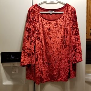 WESTPORT 1962 Red Crushed Velvet 3/4 Sleeve-Top Womens 3X PLUS